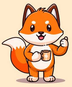 Fox Animal Drinking Coffee Diamond Painting