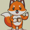 Fox Animal Drinking Coffee Diamond Painting