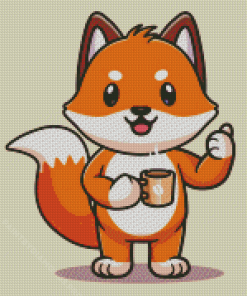 Fox Animal Drinking Coffee Diamond Painting