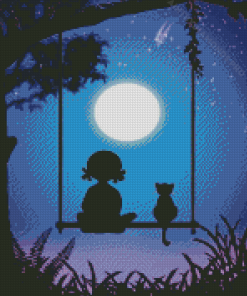 Girl And Cat Silhouette Diamond Painting