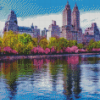 Jacqueline Onassis Reservoir Central Park In Spring Diamond Painting