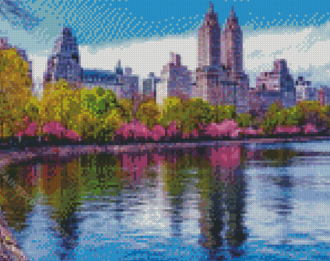 Jacqueline Onassis Reservoir Central Park In Spring Diamond Painting