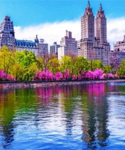 Jacqueline Onassis Reservoir Central Park In Spring Diamond Painting