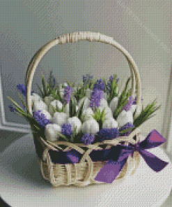 Lavender And Tulips Basket Diamond Painting