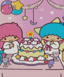 Little Twin Stars With Birthday Cake Diamond Painting