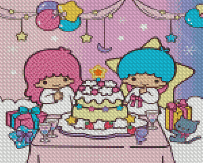 Little Twin Stars With Birthday Cake Diamond Painting