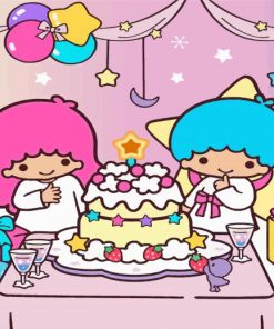 Little Twin Stars With Birthday Cake Diamond Painting