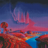 Red Surrealist Landscape Diamond Painting