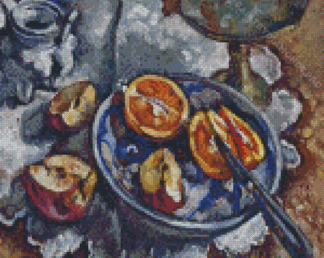 Still Life With Cut Apple And Orange Diamond Painting