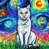 White Cat Starry Night Diamond Painting