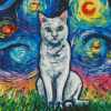 White Cat Starry Night Diamond Painting