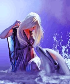 Woman And Dolphin In The Water Art Diamond Painting