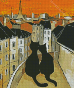 Black Cats In Paris Diamond Painting