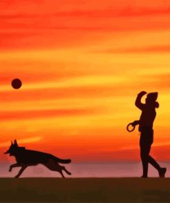 Dog Silhouette In Evening Time Diamond Painting