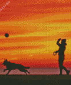 Dog Silhouette In Evening Time Diamond Painting