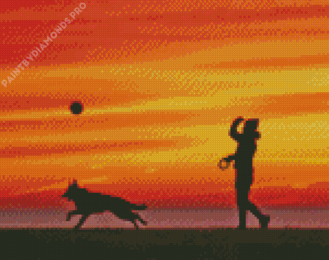 Dog Silhouette In Evening Time Diamond Painting