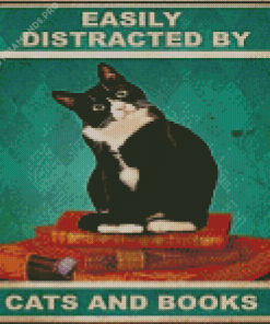 Easily Distracted By Cats And Books Diamond Painting