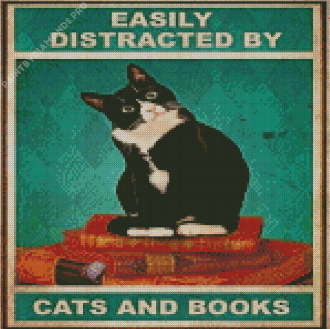 Easily Distracted By Cats And Books Diamond Painting