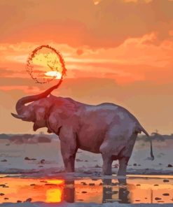 Elephant Playing In Water Diamond Painting