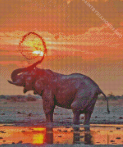 Elephant Playing In Water Diamond Painting