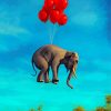 Flying Elephant With Red Balloons Diamond Painting