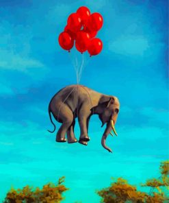 Flying Elephant With Red Balloons Diamond Painting