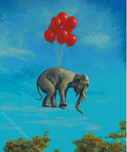 Flying Elephant With Red Balloons Diamond Painting