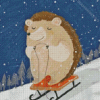 Hedgehog Sledding Diamond Painting