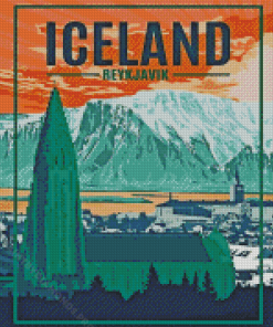 Iceland Reykjavik Poster Illustration Diamond Painting