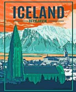 Iceland Reykjavik Poster Illustration Diamond Painting