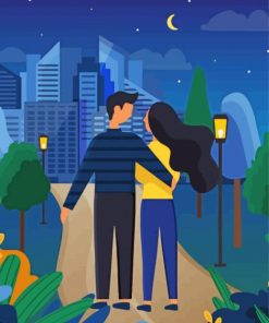 Illustration Couple Walking In The City Diamond Painting