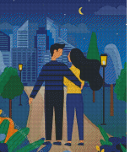 Illustration Couple Walking In The City Diamond Painting