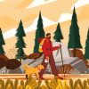 Illustration Man Hiking With Dog In Fall Diamond Painting