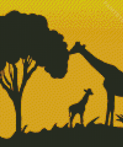 Mother Giraffe Silhouette Diamond Painting