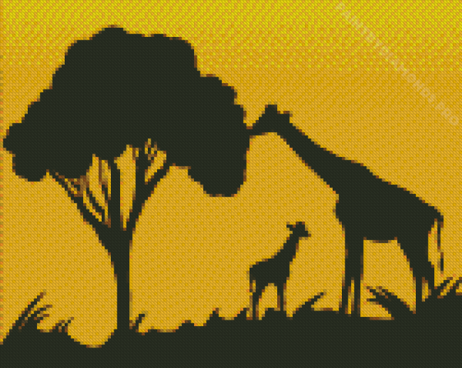 Mother Giraffe Silhouette Diamond Painting