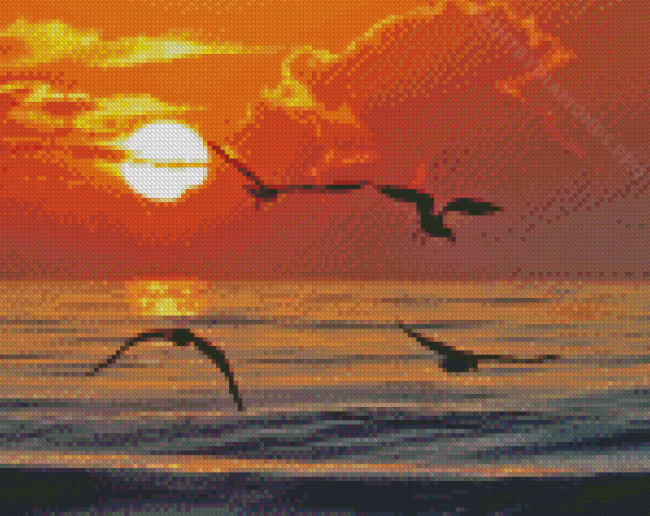 Seagulls And The Sun Diamond Painting