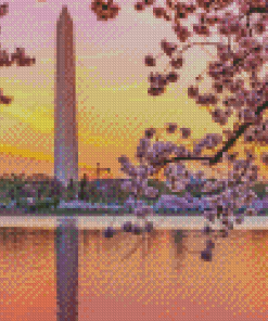 Sunset Cherry Blossom Washington Monument Diamond Painting