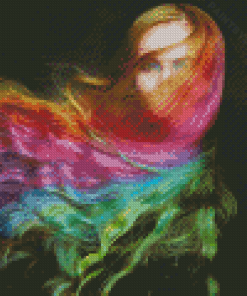 Woman With Long Colored Hair Diamond Painting