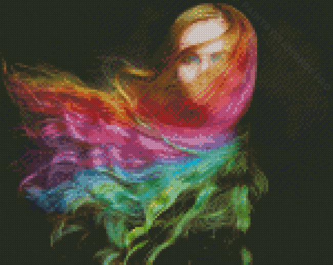 Woman With Long Colored Hair Diamond Painting