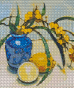 Abstract Blue Vase With Lemons Diamond Painting