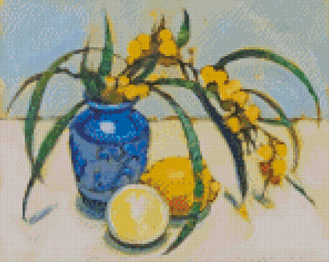 Abstract Blue Vase With Lemons Diamond Painting