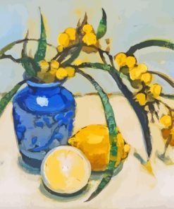 Abstract Blue Vase With Lemons Diamond Painting