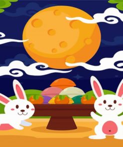 Aesthetic Rabbit And The Moon Diamond Painting