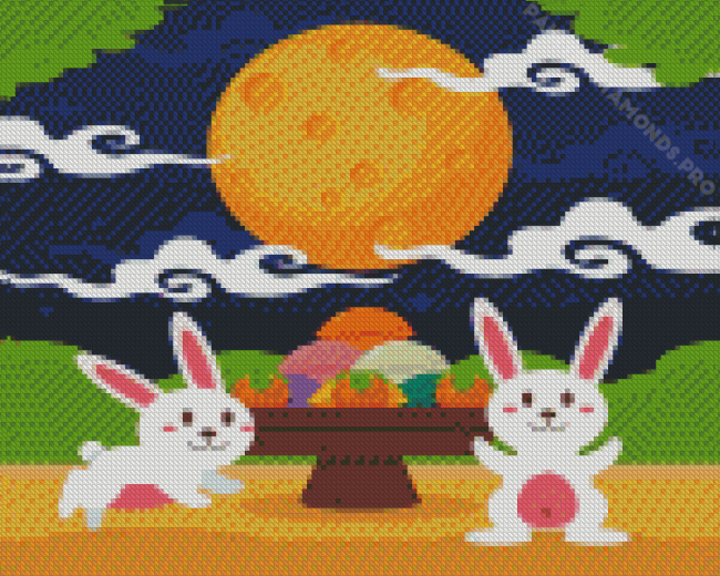 Aesthetic Rabbit And The Moon Diamond Painting