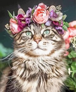 Aesthetic Cat Floral Crown Pet Diamond Painting