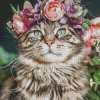 Aesthetic Cat Floral Crown Pet Diamond Painting