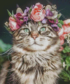 Aesthetic Cat Floral Crown Pet Diamond Painting