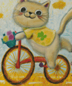 Cat Riding A Bike Diamond Painting