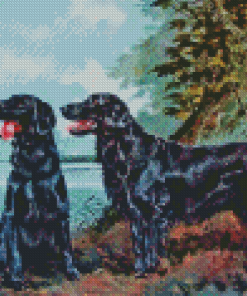 Flat Coated Retriever Dogs Diamond Painting