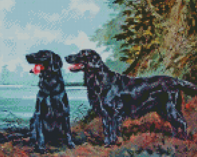 Flat Coated Retriever Dogs Diamond Painting